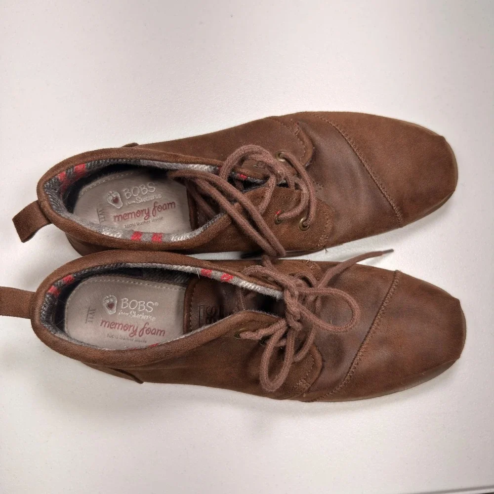 Skechers BOBS Brown Suede Chukka Boots Plaid Lined Lace Up Ankle Shoes Size 11